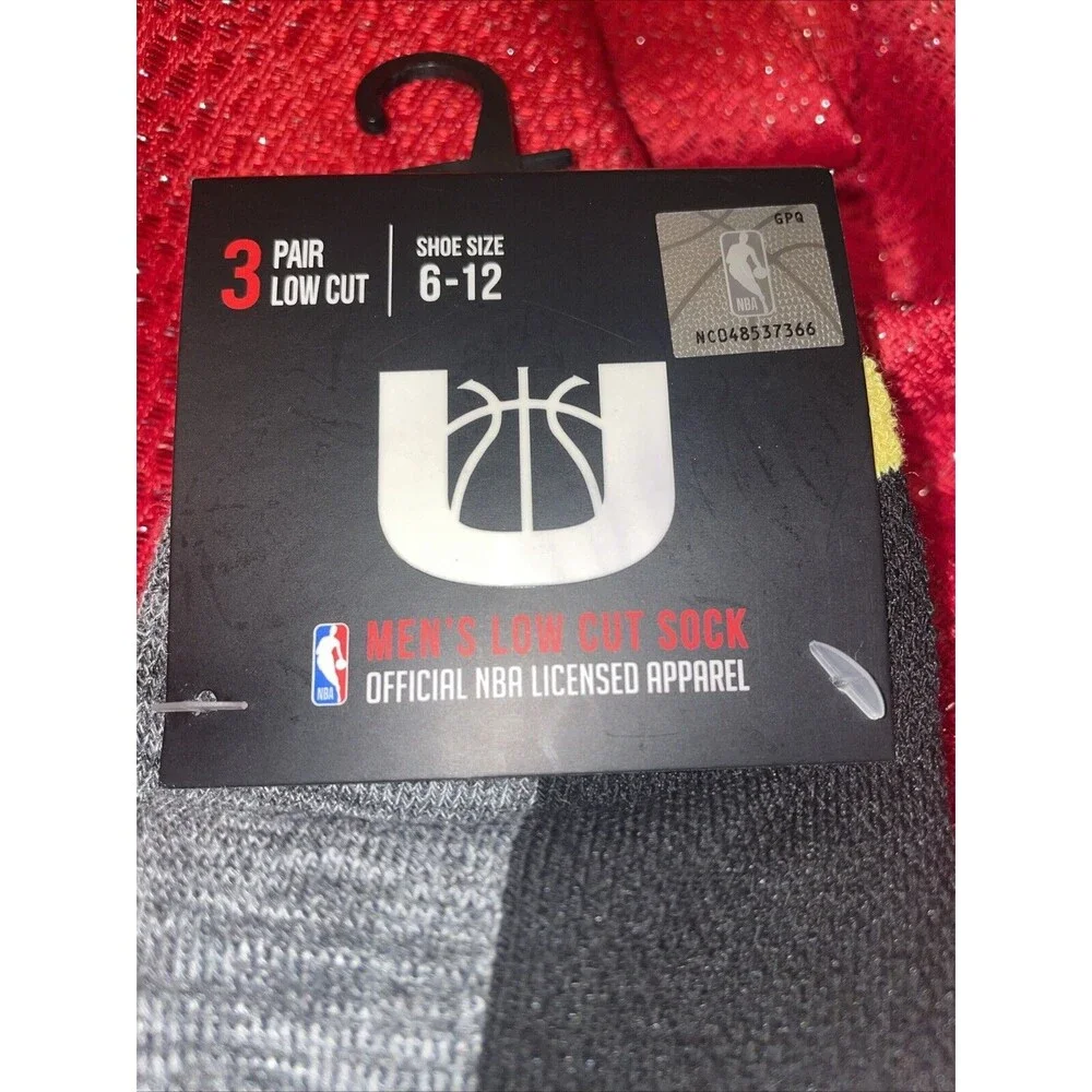 3 Pair NBA Warriors Low Cut Socks, Men's Shoe Size 6-12 Gift Basketball Multi